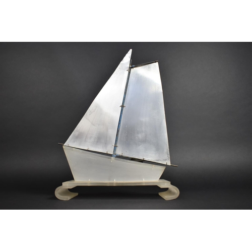 217 - An Early 20th Century Art Deco Table Lamp in the Form of a Yacht with Aluminium Sails  and Lucite Hu... 