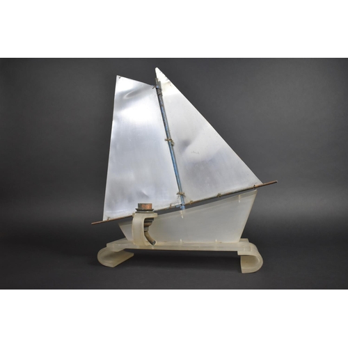 217 - An Early 20th Century Art Deco Table Lamp in the Form of a Yacht with Aluminium Sails  and Lucite Hu... 