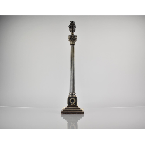 242 - A Plated Corinthian Column Table Lamp on Square Vase, 43cms High