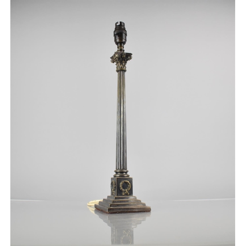 242 - A Plated Corinthian Column Table Lamp on Square Vase, 43cms High