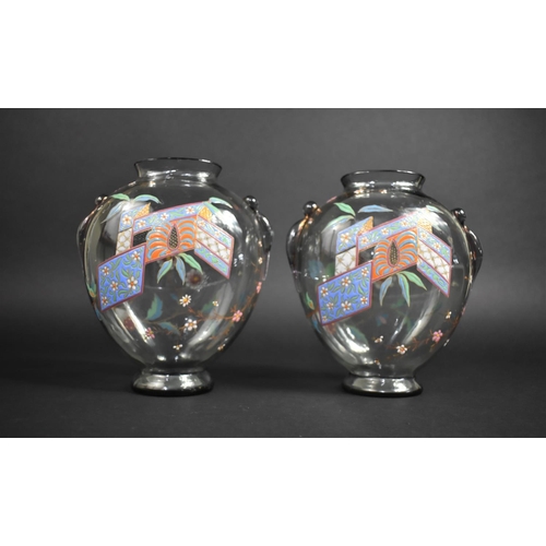 323 - A Pair of Late 19th Century Aesthetic Movement Glass Vases in the Manner of Auguste Jean, Flask Form... 