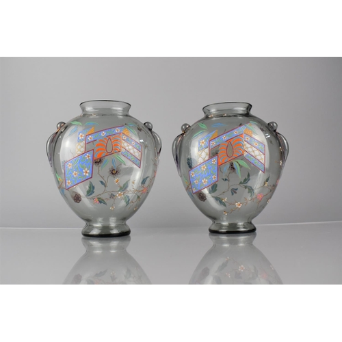 323 - A Pair of Late 19th Century Aesthetic Movement Glass Vases in the Manner of Auguste Jean, Flask Form... 