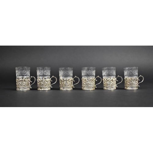 329 - A Cased Set of Six Edward VII Silver Mounted Tot Glasses by Army and Navy Cooperative Society, Londo... 