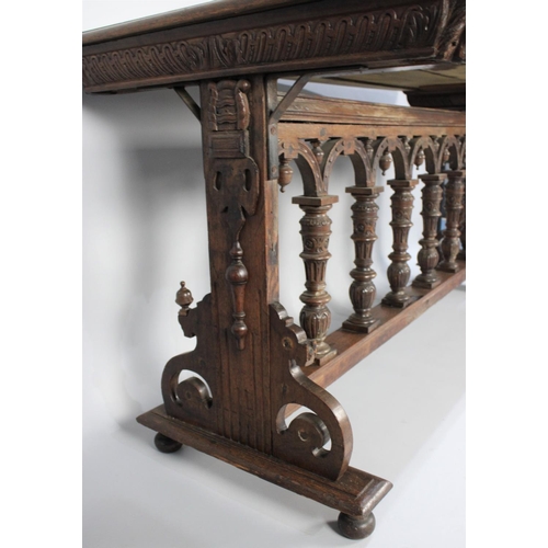 360 - A Gothic Oak Side Table with Carved Decoration, 174x75x82cm high