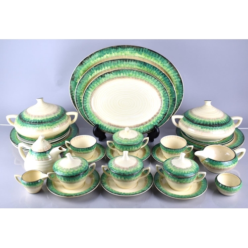 373 - An Art Deco Clarice Cliff Bizarre Green Aura Pattern Part Dinner and Tea Set to Comprise Three Gradu... 