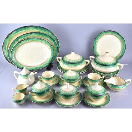 373 - An Art Deco Clarice Cliff Bizarre Green Aura Pattern Part Dinner and Tea Set to Comprise Three Gradu... 