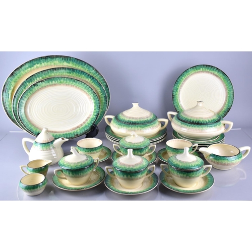 373 - An Art Deco Clarice Cliff Bizarre Green Aura Pattern Part Dinner and Tea Set to Comprise Three Gradu... 