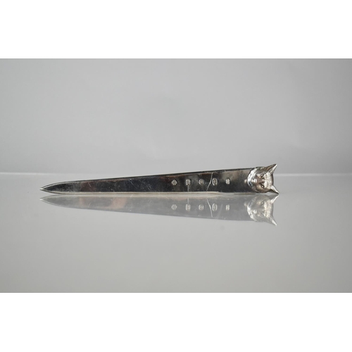 374 - A Elizabeth II Silver Bookmark/Letter Opener with Fox Head Finial by Camelot Silver, 51g, 18cm Long