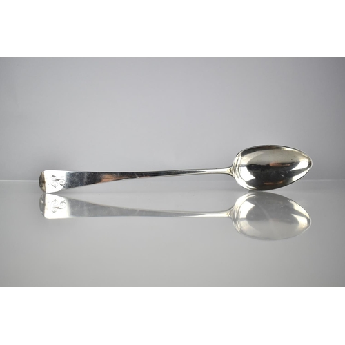 375 - A Georgian Silver Serving Spoon with Monogrammed 'P' Finial by Alice and George Burrows, 100g, 31cm ... 