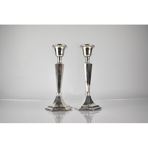 376 - Pair of Edward VII Silver Candlesticks of Tapering Form on Hexagonal Bases by James Deakin & Sons, W... 