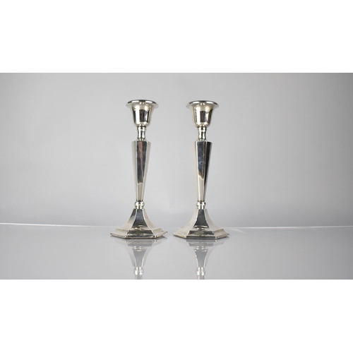 376 - Pair of Edward VII Silver Candlesticks of Tapering Form on Hexagonal Bases by James Deakin & Sons, W... 