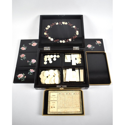 2 - A Mid 20th Century Chinese Lacquered Games Box with Hinged Lid to Interior with Two Removable Trays ... 