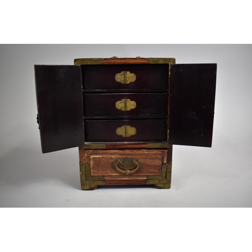 3 - A Mid 20th Century Brass Mounted Chinese Collectors Cabinet, the Hinged Panelled Doors with Faux Jad... 