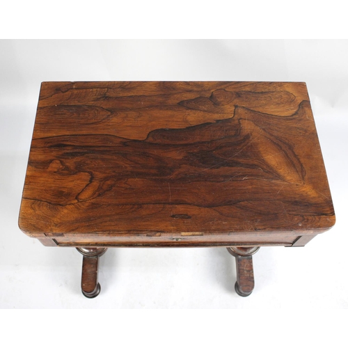 46 - A Late Victorian Rosewood Lift and Twist Work Table with Wool Slide, 68cm Square When Open