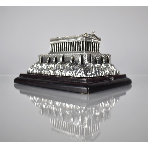 383 - A Souvenir Silver Miniature of the Parthenon on Wooden Plinth, 16x12cms Stamped Silver 950 (Filled)