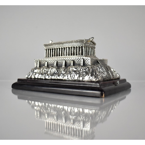 383 - A Souvenir Silver Miniature of the Parthenon on Wooden Plinth, 16x12cms Stamped Silver 950 (Filled)