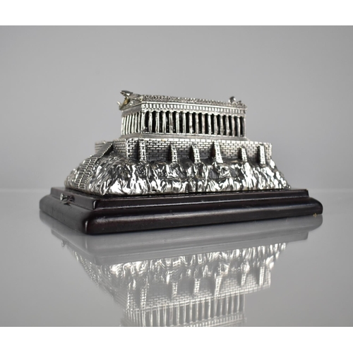 383 - A Souvenir Silver Miniature of the Parthenon on Wooden Plinth, 16x12cms Stamped Silver 950 (Filled)