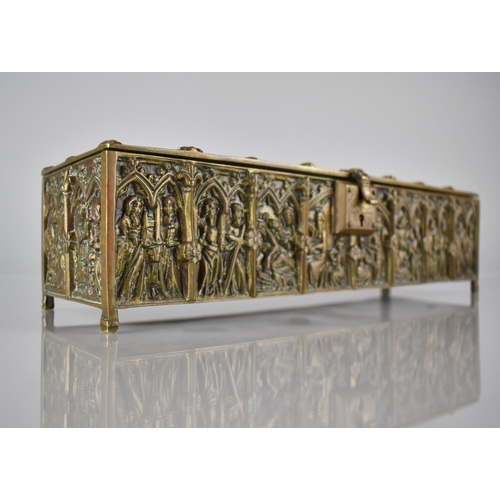 404 - A Late 19th Century Gothic Style Brass Casket decorated in Relief with Religious Figures Under Lance... 