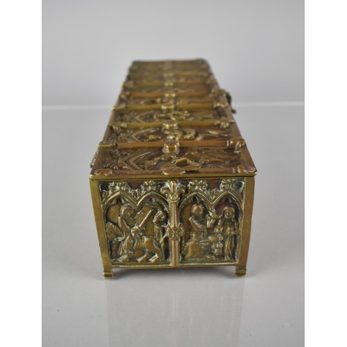 404 - A Late 19th Century Gothic Style Brass Casket decorated in Relief with Religious Figures Under Lance... 