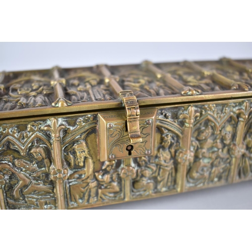 404 - A Late 19th Century Gothic Style Brass Casket decorated in Relief with Religious Figures Under Lance... 