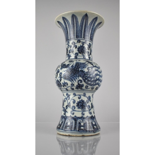 410 - A Chinese Blue and White Yen Yen Vase decorated with Phoenix in Flora, 31cms High