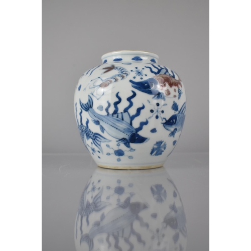 417 - A Chinese Porcelain Jar Decorated with Fish, Crab and Shrimp, Six Character Mark Inside Double Conce... 