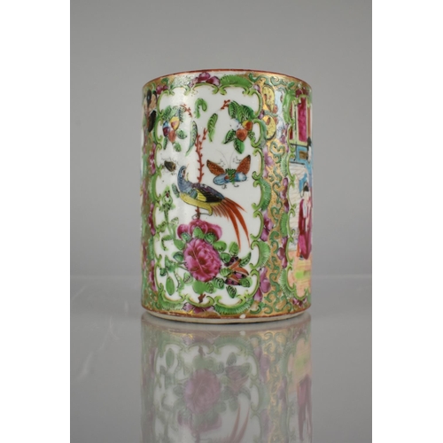 419 - A 19th Century Chinese Porcelain Famille Rose Medallion Brush Pot, 13cm high