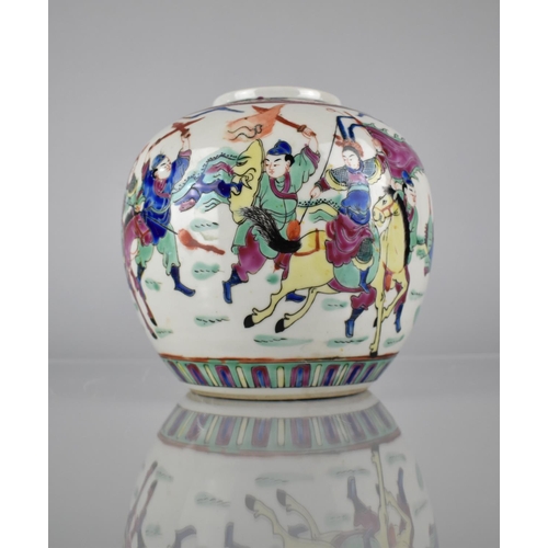 424 - A Chinese Porcelain Ginger Jar Decorated with Battle Scene in Polychrome Enamels, Four Character Mar... 