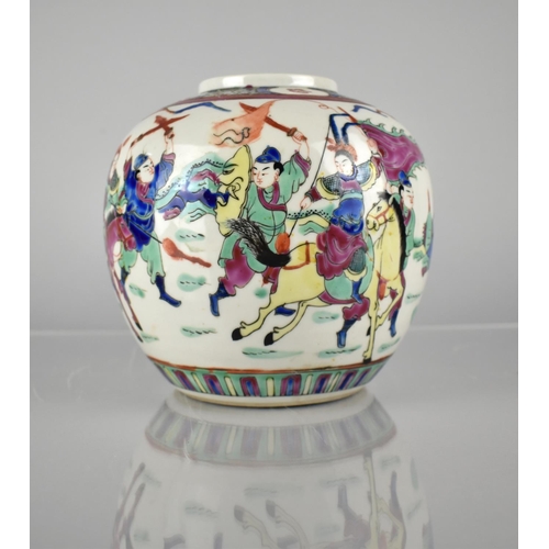 424 - A Chinese Porcelain Ginger Jar Decorated with Battle Scene in Polychrome Enamels, Four Character Mar... 