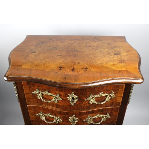 429 - A Small Crossbanded Burr Walnut Two Drawer Chest with Serpentine Front and Ormolu Mounts, Cabriole S... 