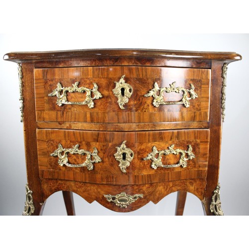 429 - A Small Crossbanded Burr Walnut Two Drawer Chest with Serpentine Front and Ormolu Mounts, Cabriole S... 