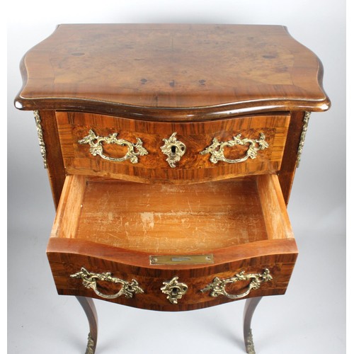 429 - A Small Crossbanded Burr Walnut Two Drawer Chest with Serpentine Front and Ormolu Mounts, Cabriole S... 