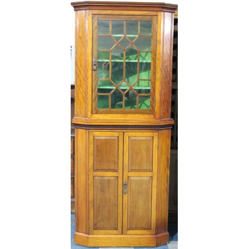 432 - An Edwardian Double Freestanding Corner Cabinet with Panelled Doors to Base Cupboard and Astragal Gl... 