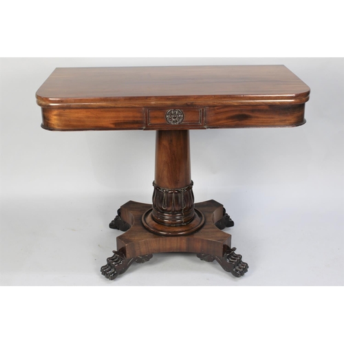 107 - A 19th Century Mahogany Lift and Twist Tea Table in Tapering Turned Supports and Acanthus Carving to... 