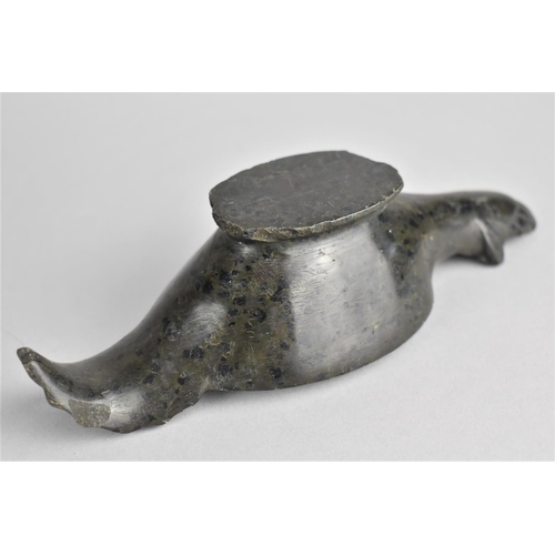 11 - A Carved Polished Stone Oil Lamp with Dragons Head Spout, Some Chips to Base Tail and Spout