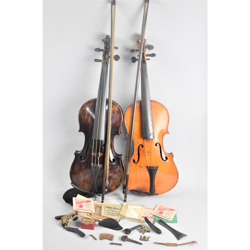 123 - Two Vintage Violins and Bows, Condition Issues