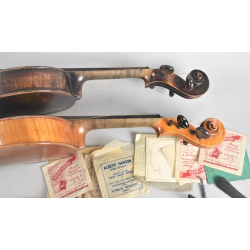 123 - Two Vintage Violins and Bows, Condition Issues