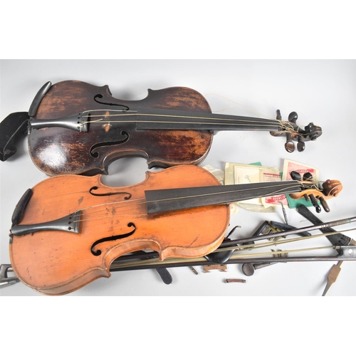 123 - Two Vintage Violins and Bows, Condition Issues