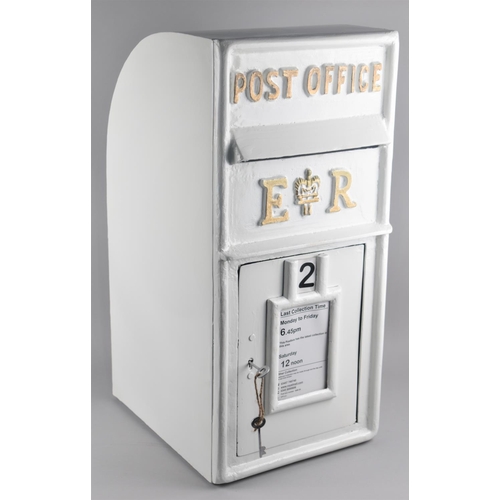 125 - A White Painted Reproduction Metal Postbox with Key, 64cms High