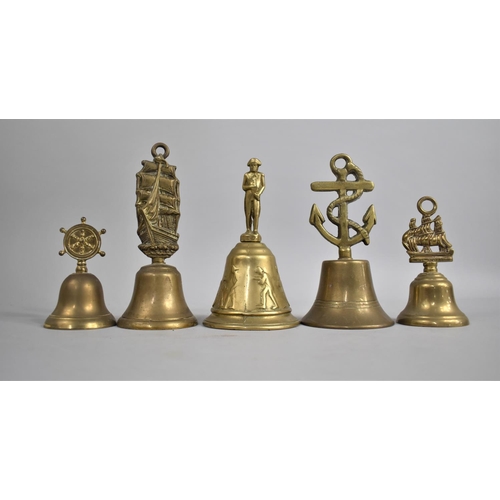 156 - A Collection of Five Hand Bells with Nautical Themed Handles