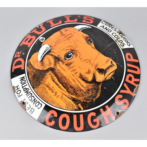 172 - A Reproduction Circular Convex Metal Advertising Sign for Doctor Bull's Cough Syrup, 30cms Diameter