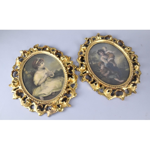 173 - A Pair of Mid 20th Century Italian Gilt Picture Frames Containing Classical Prints, Each 35cms High