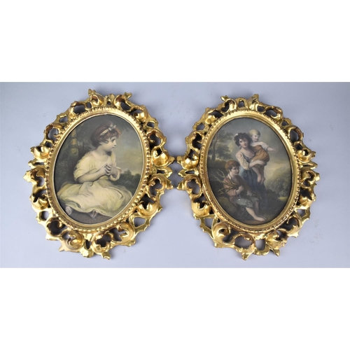 173 - A Pair of Mid 20th Century Italian Gilt Picture Frames Containing Classical Prints, Each 35cms High