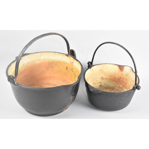 211 - Two Graduated Painted Metal Jam Kettles, Largest 33cms Diameter