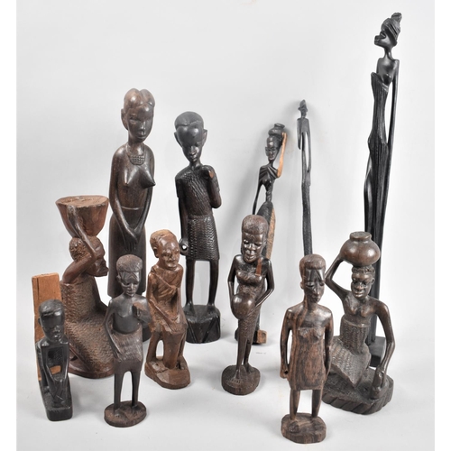 216 - A Collection of Various African Tribal Figural Souvenirs, Tallest 39cms High