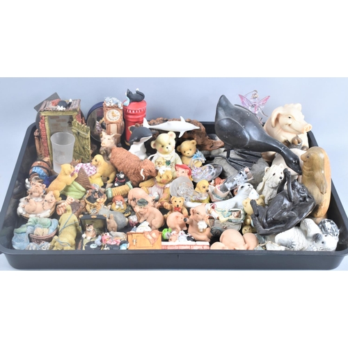 219 - A Tray Containing Large Quantity of Resin Pig, Animal and Dolphin Ornaments Etc