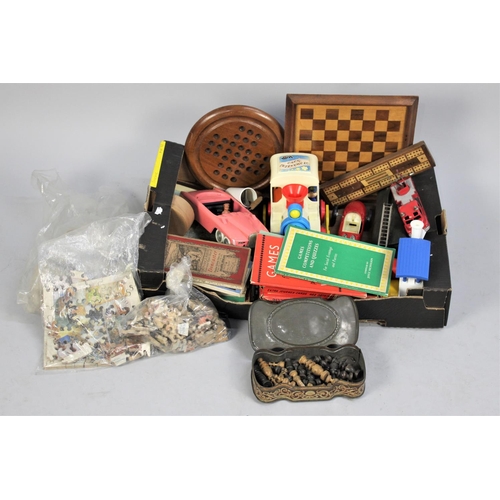 227 - A Collection of Various Vintage Toys, Jigsaws, Road Maps, Chess and Solitaire Board Etc