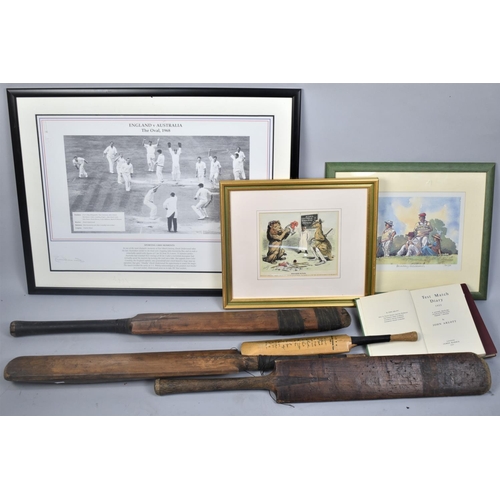 230 - A Collection of Various Cricketing Ephemera to include Three Vintage Bats, Miniature Souvenir Bat Fe... 