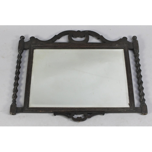 234 - An Edwardian Oak Framed Wall Mirror with Barley Twist Pilasters, 75cms Wide