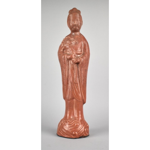 238 - A Chinese Crackle Glaze Monochrome Study of Guanyin, Puce Glaze, 40cm high